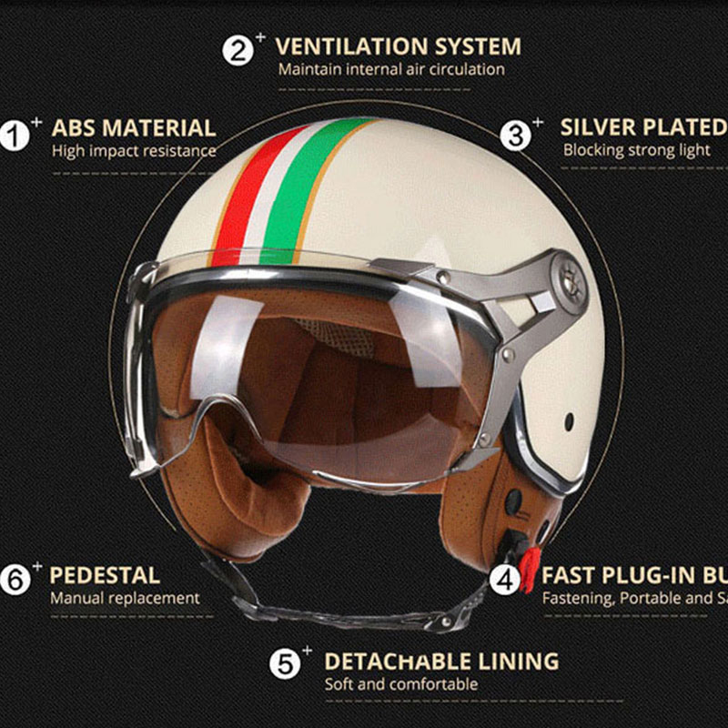 Helm sepeda motor wajah terbuk - Vintage Open Face Retro Helmet ulasan dan harga