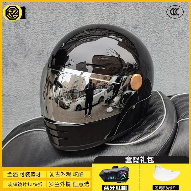 Helm Motor Full Face Retro ORZ - Full Face Motorcycle Helmet With Bluetooth ulasan dan harga